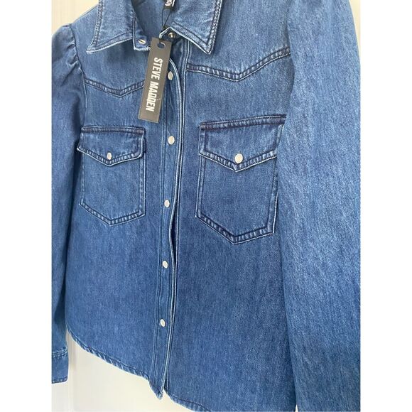 NWT Steve Madden Denim CHARLEY Snap-Up TOP Sz XS - Picture 5 of 11